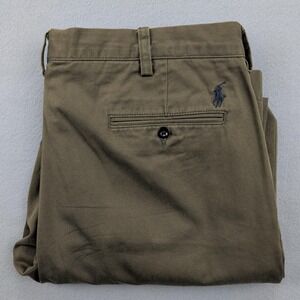 Polo Ralph Lauren Pants Mens 36x33 Olive Green Preston Chino Flat Front Pony